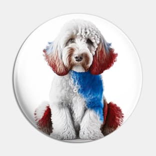 [AI Art] Red, blue and white Labradoodle Pin