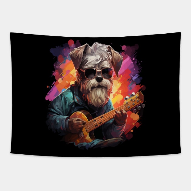 Miniature Schnauzer Playing Guitar Tapestry by JH Mart