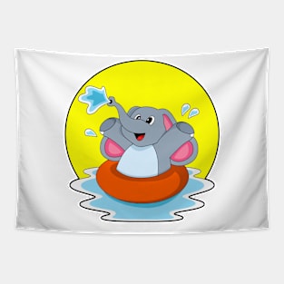 Elephant at Swimming with Lifebuoy Tapestry