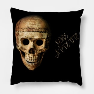 Skull Bone Appetite Halloween Themed T-Shirt/Cool Halloween Skeleton Apparel/Designer Festive Halloween Season Merch Pillow