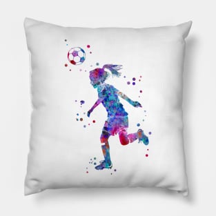 Soccer Player Little Girl Heading the Ball Pillow