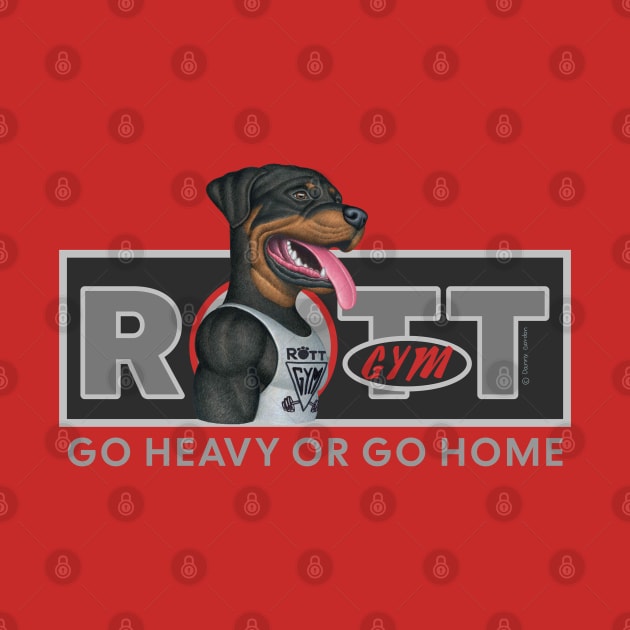 Fun Rottweiler going to Rott Gym in black rectangle by Danny Gordon Art