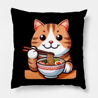 Tabby Cat Loves Ramen Pillow