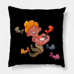 Little mermaid boy with kittens Pillow