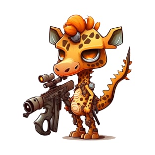 Armored Cute Giraffe Holding a Riffle T-Shirt