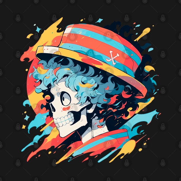 skull wearing a straw hat, by Fyllewy