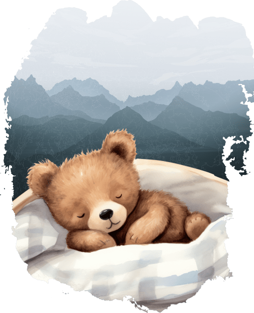 CUTE Teddy Bear Sleeping AND Watercolor Mountains Kids T-Shirt by Alienated