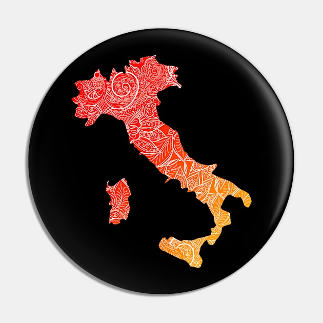 Colorful mandala art map of Italy with text in red and orange Pin by Happy Citizen