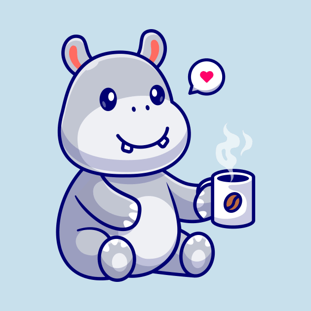 Cute Hippo Drinking Coffee Cartoon by Catalyst Labs