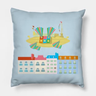 Flapping Fans Dirigible Flying Machine Flying Over City Pillow