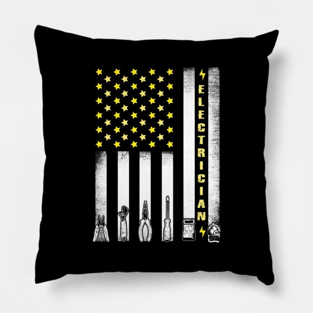 Patriotic Electrician American Flag Pillow by captainmood