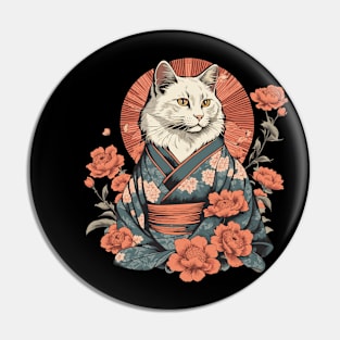 Japanese woodblock cat maneki neko Pin