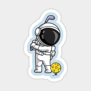 Cute Astronaut Playing Golf Moon Cartoon Magnet