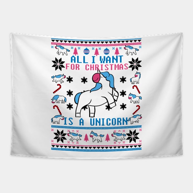 Funny Unicorn Lover Ugly Christmas Sweater Tapestry by KsuAnn