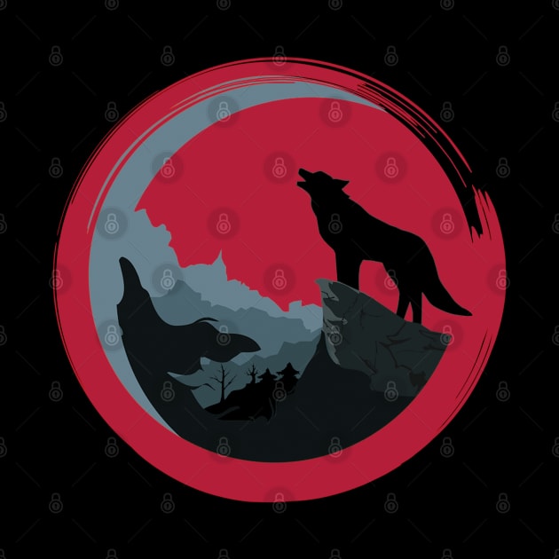 Blood wolf against moon by wondrous