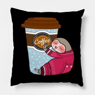 sloth sleeping and love for coffee Pillow