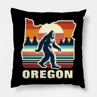 Oregon Classic Bigfoot Pose with Vintage Sunset Pillow
