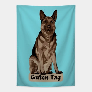 German Shepherd says Guten Tag Tapestry