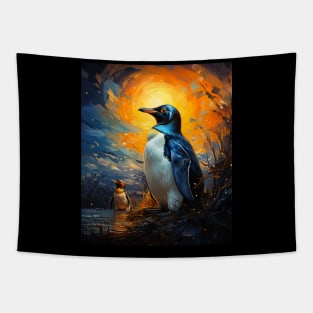 Penguin art, penguins lover, van gogh starry night Tapestry