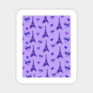 Girly Eiffel Tower Pattern in Watercolours Violet Background Magnet