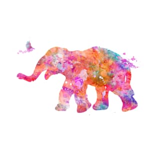 Pink Baby Elephant Watercolor Painting T-Shirt