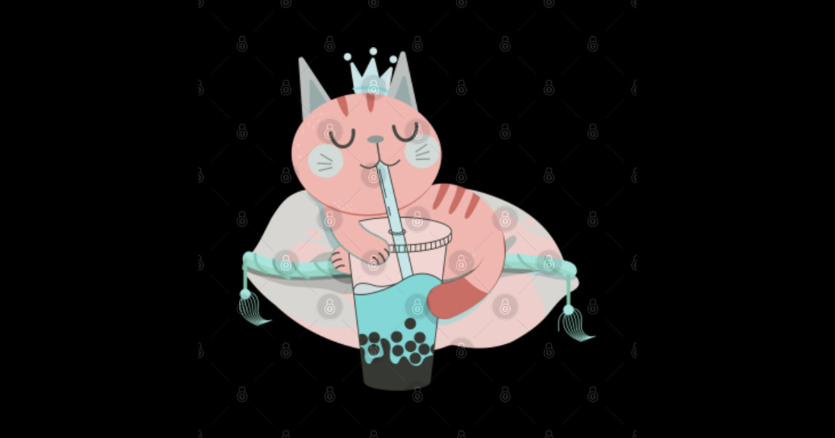 Aesthetic Cat Drinking Boba - Cat Drinking Boba - Sticker | TeePublic