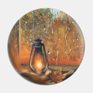 Aesthetic Orange Autumn Foliage Fall Leaves Trees Lantern Rainy Window Rain Pin