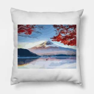 Cherry Blossoms over Mt Fuji Digital Painting Pillow