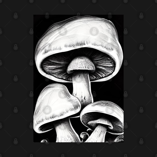 BLACK AND WHITE BUNCH OF MUSHROOMS by sailorsam1805