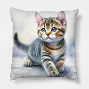 Domestic Shorthair Watercolor Kitten - Cute Kitties Pillow