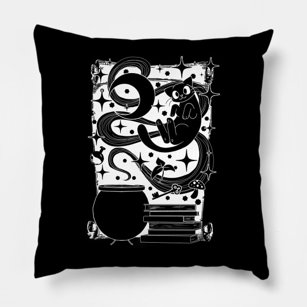 Magical Familiars - Black Cat Pillow by Yunuyei's Store