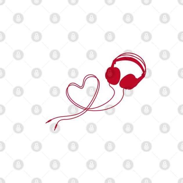 I love music, headphone with red heart by beakraus