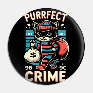 Cute Cat Burglar - Purrfect Crime - Vintage Distressed Pin