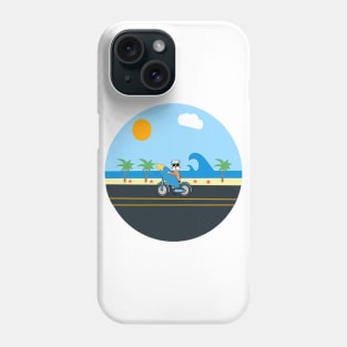 Cycling kawaii dog to the beach with his surfboard Phone Case