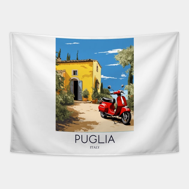 A Pop Art Travel Print of Puglia - Italy Tapestry by Studio Red Koala