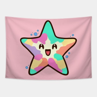 Happy smiling baby starfish with bubbles. Kawaii cartoon Tapestry