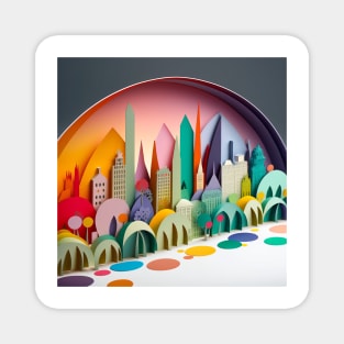 3D Effect Papercut Art - Cityscape Scene Magnet