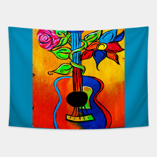 Spanish Guitar Painting Mexican Folk Art Gifts Tapisserie