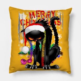 Evil Black Cat VS Christmas Tree Pillow