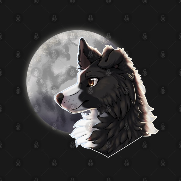 Black Border Collie with Night Sky Full Moon by Bamsdrawz