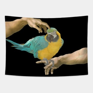 scritching a yellow macaw Tapestry