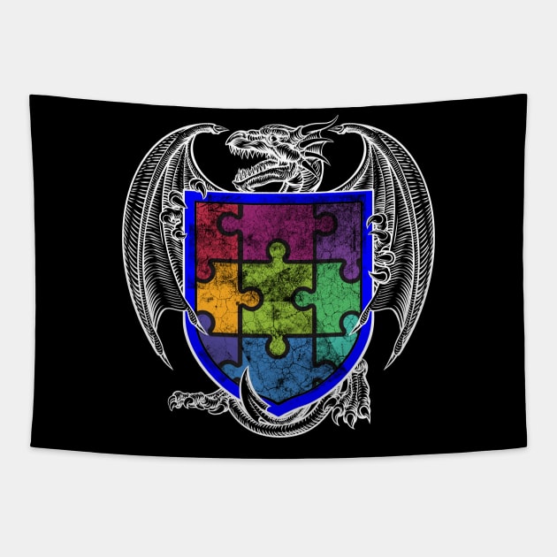 Dragon Shield Autism Awareness Tapestry by chiinta