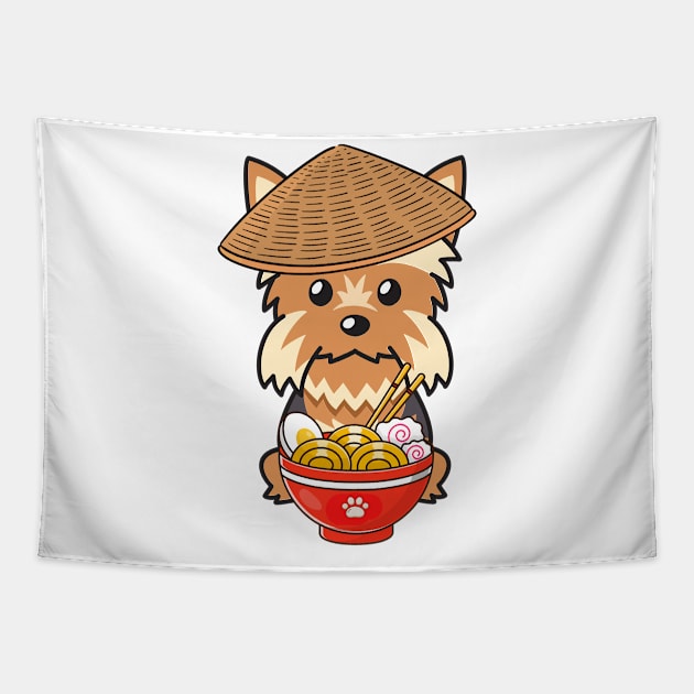 Yorkshire Terrier Eating Noodles Tapestry by Pet Station