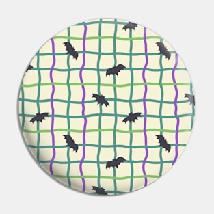 Wobbly Checkers and Bats - Halloween Pattern - Bright Colors Pin