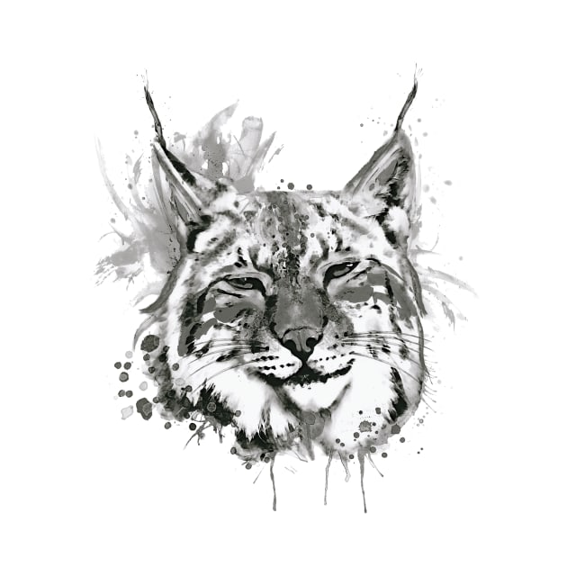 Bobcat Head Black and White by Marian Voicu