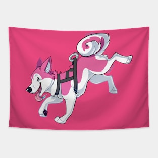 Pink Husky Running Tapestry