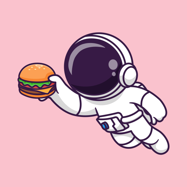 Cute Astronaut Floating With Burger Cartoon by Catalyst Labs