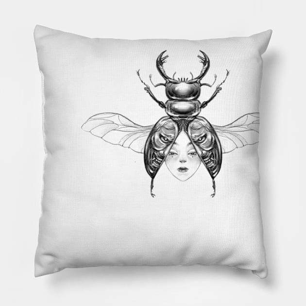 Stag beetle lady Pillow by Asong