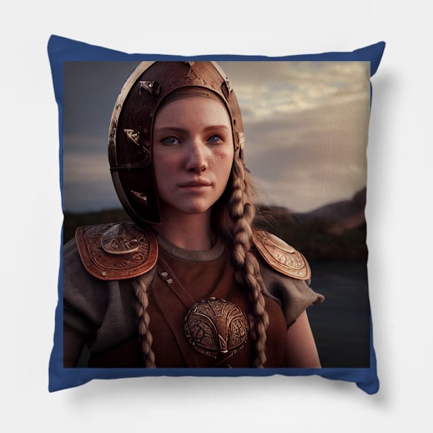 Viking Shield Maiden Pillow by Grassroots Green