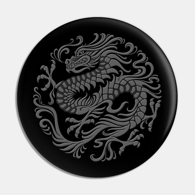 Traditional Dark Chinese Dragon Circle Pin by jeffbartels